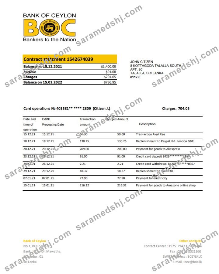 Sri Lanka Bank of Ceylon excel pdf